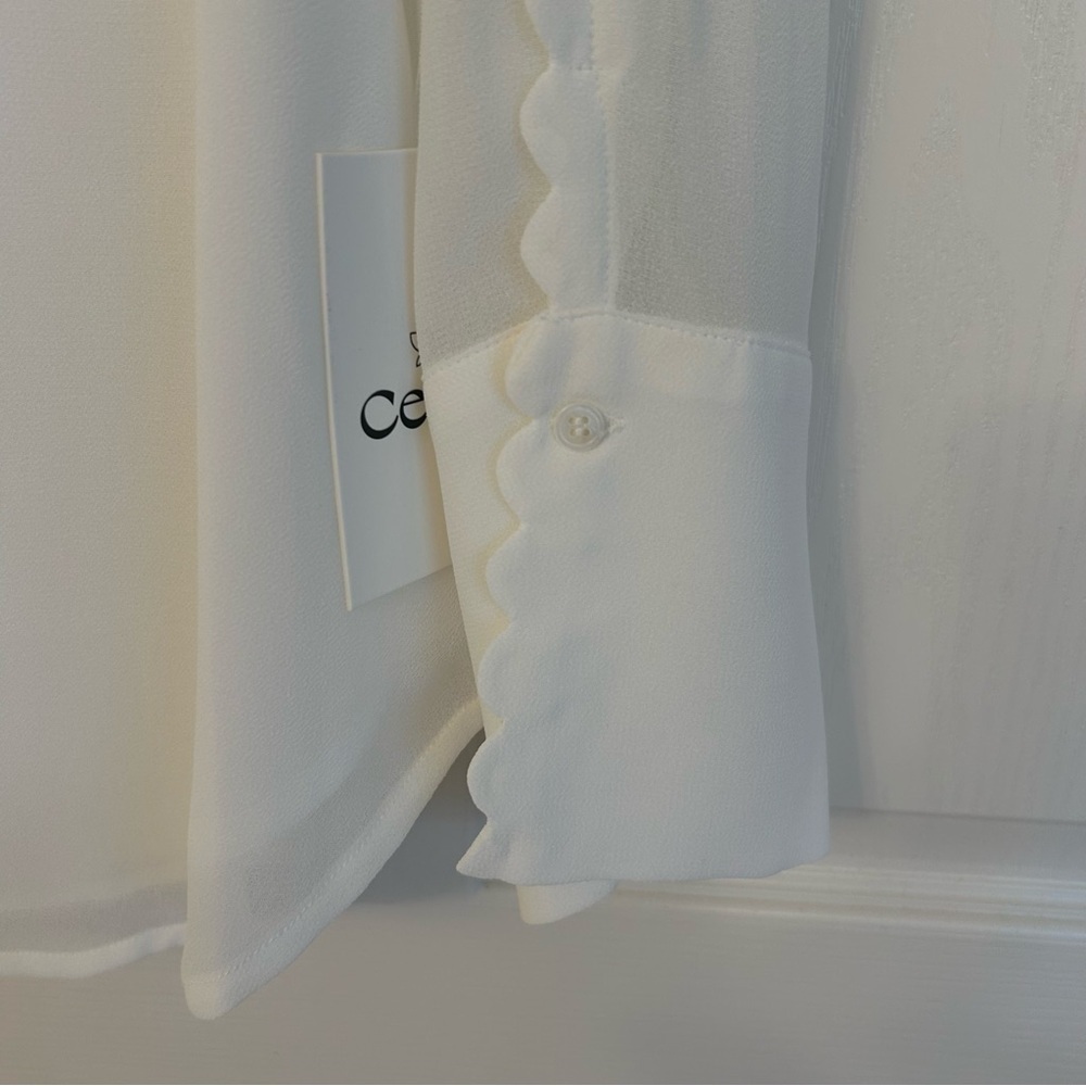 CeCe Women's Scalloped-Trim Collared Long-Sleeve Blouse in New Ivory Size S - Picture 6 of 9